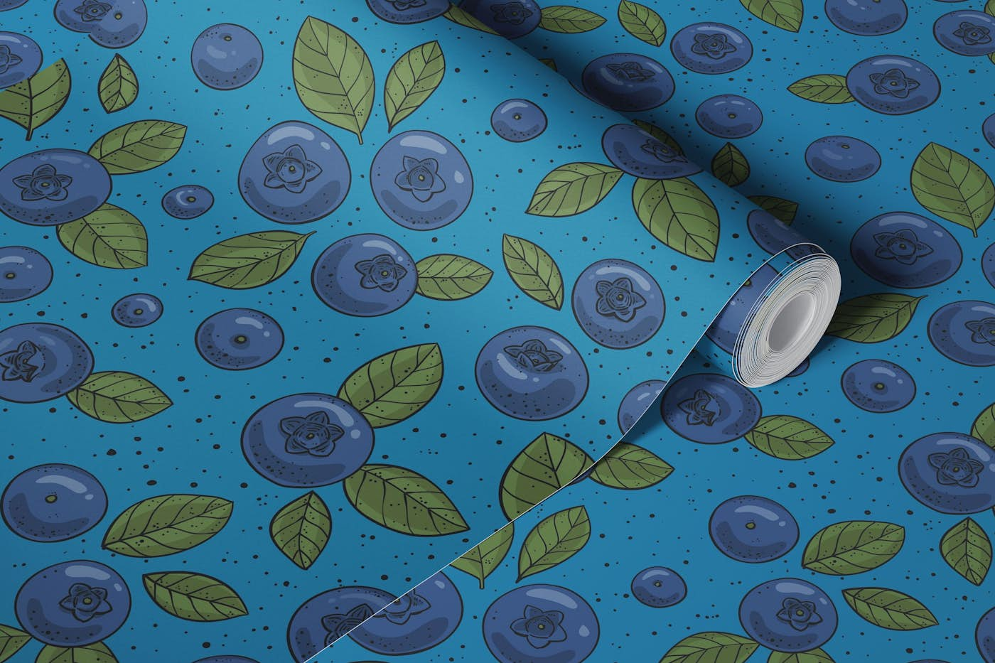 Blueberries on blue wallpaper roll