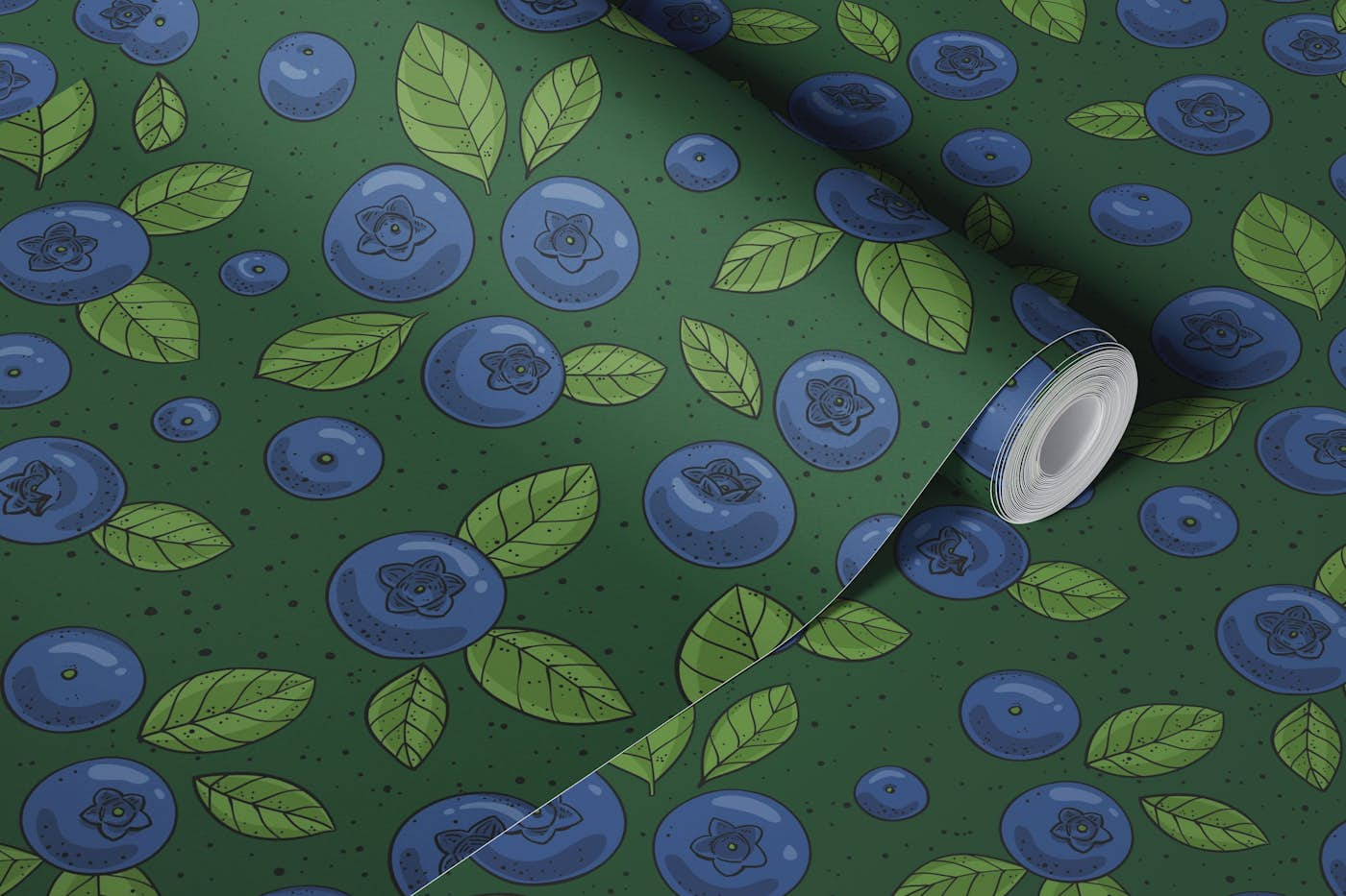 Blueberries on dark green wallpaper roll