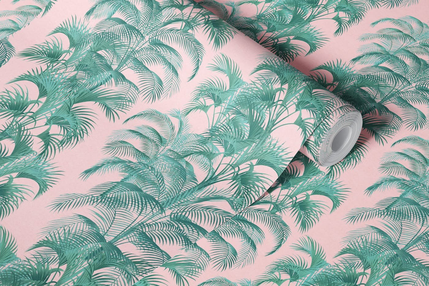 Tropical Palm Springs on Barbie pink wallpaper roll