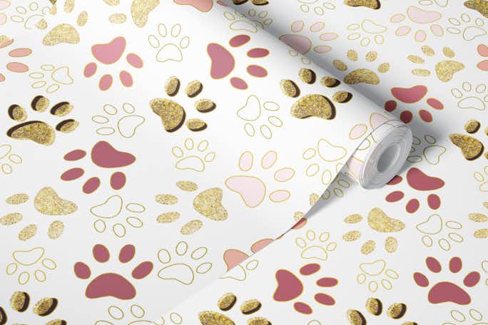 Rose gold shining paw printswallpaper roll