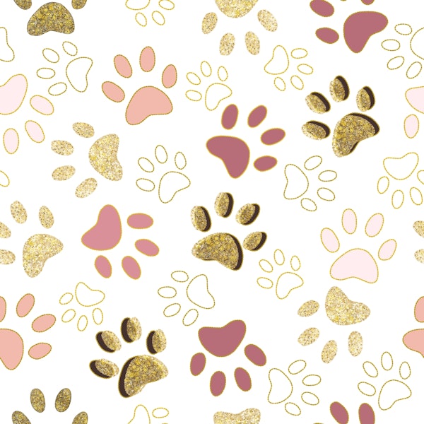 Rose gold shining paw prints