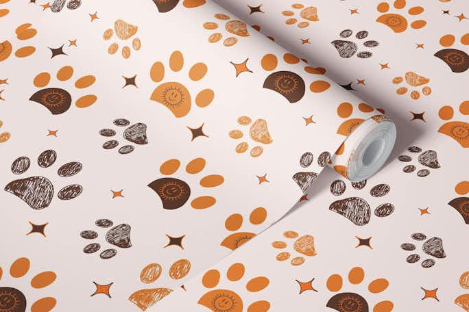 Positive paw prints patternwallpaper roll