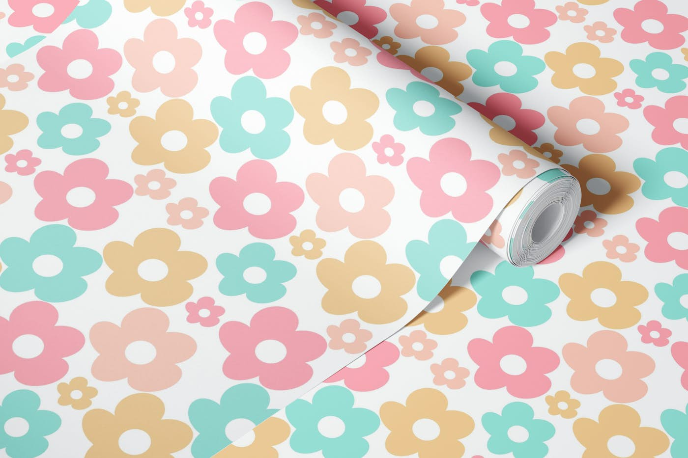 Retro Summer Daisies Pattern 4 wallpaper roll