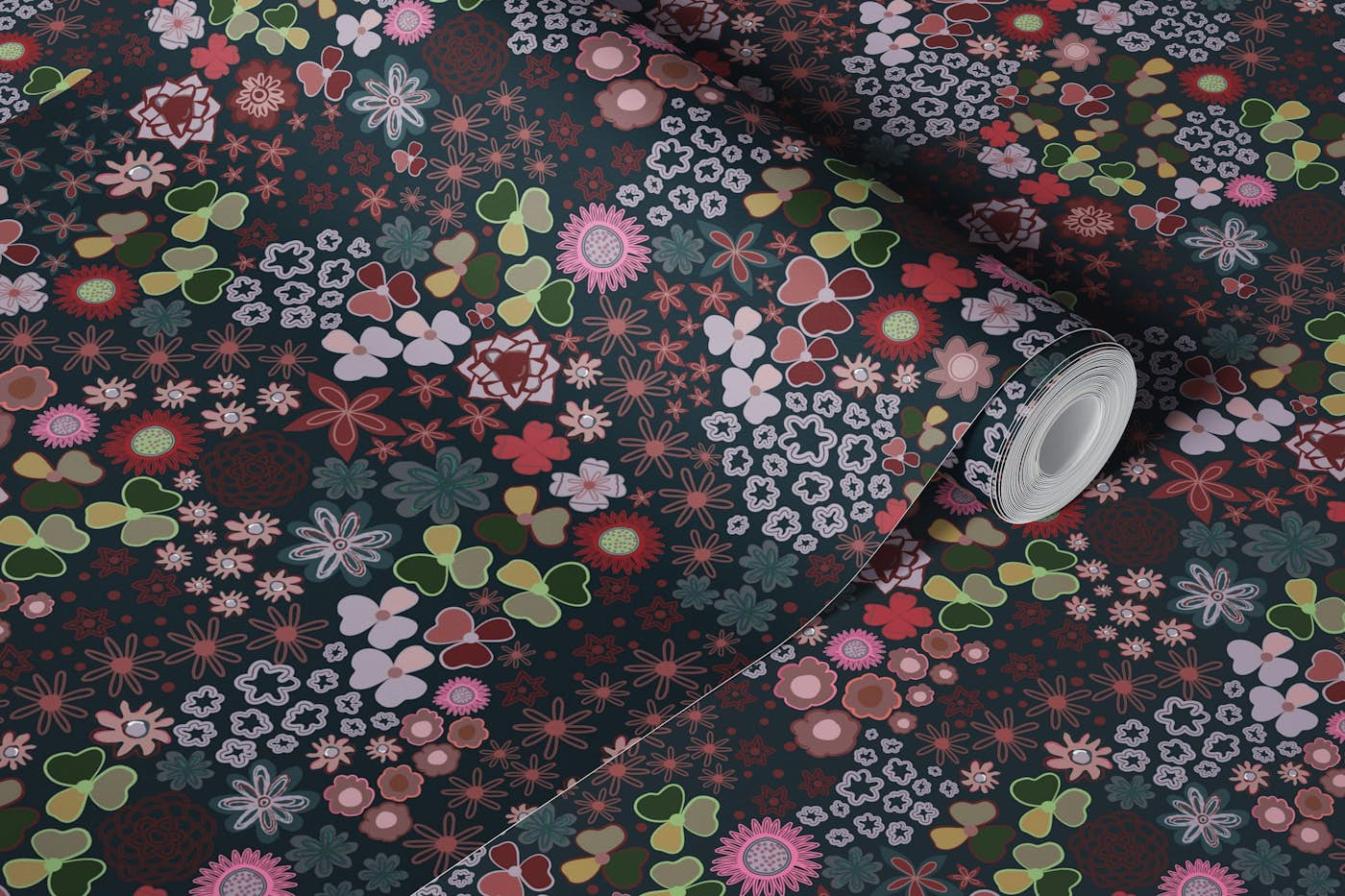 Ditsy colorful dark pattern wallpaper roll