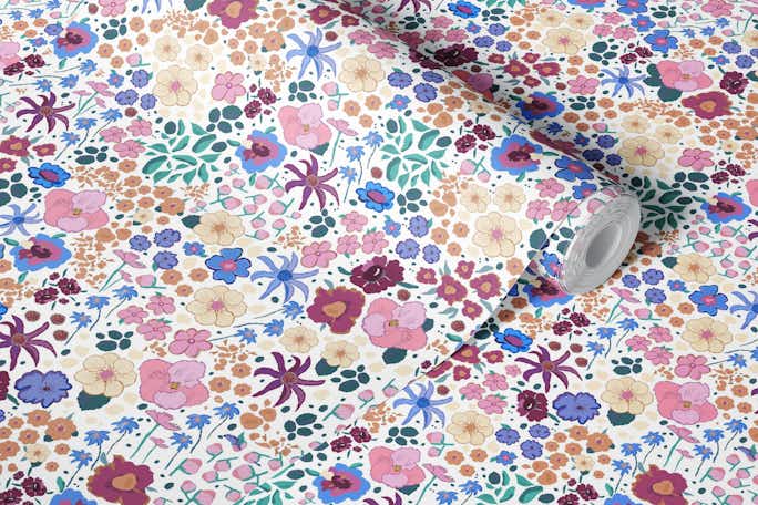 Ditsy colorful whitewallpaper roll