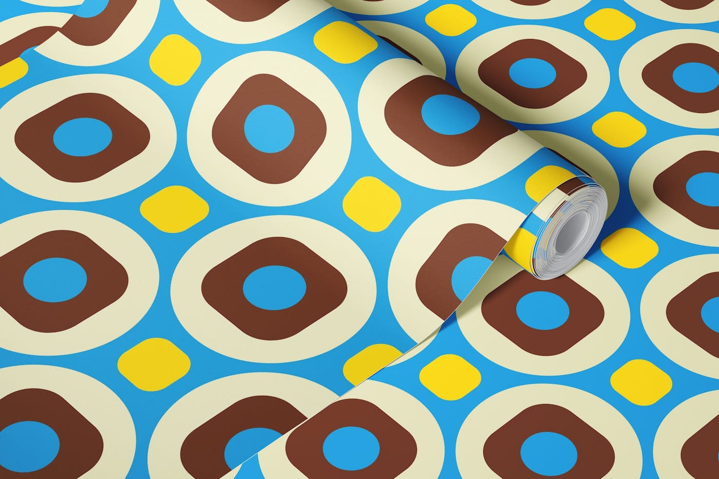 2522 C - retro geometrics, blue yellow wallpaper roll