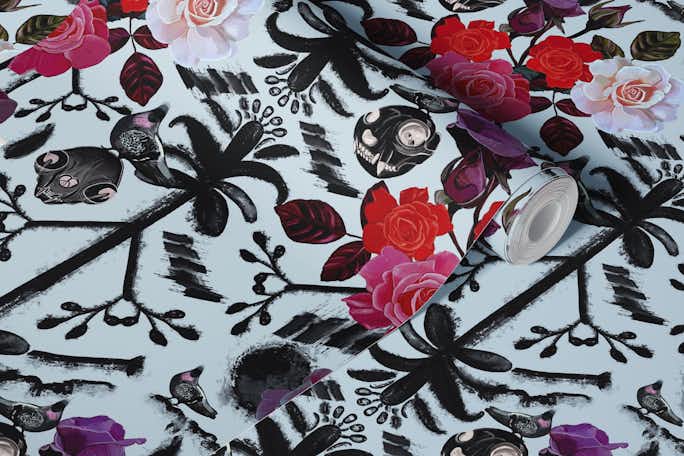 Gothic flowers patternwallpaper roll