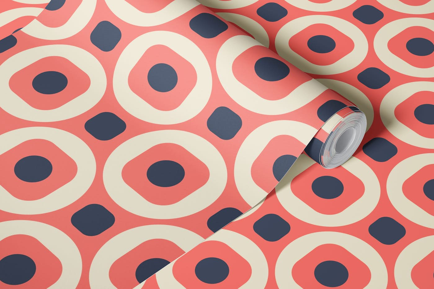 2522 H - abstract retro shapes, pink wallpaper roll