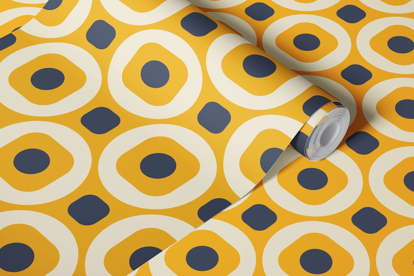 2522 J - retro geometric pattern, yellow wallpaper roll