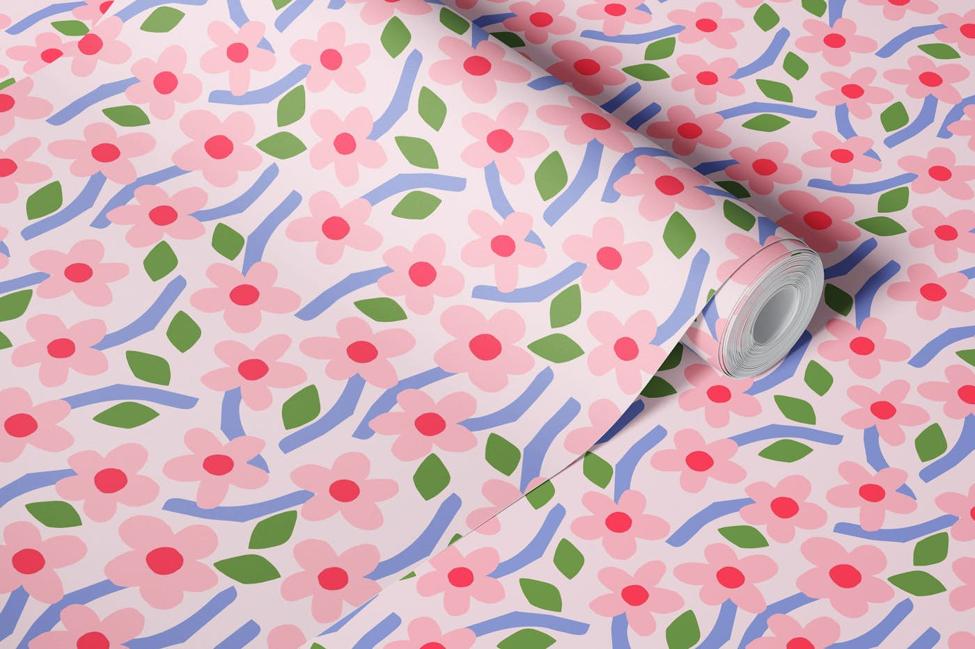 Floral Dance pattern - pastel wallpaper roll