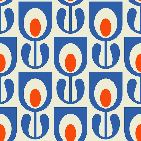 2523 A - retro tulips pattern, blue
