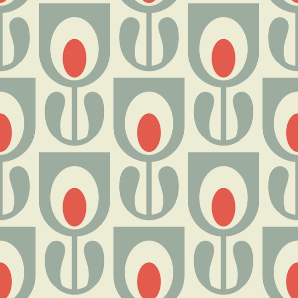 2523 F - retro tulips pattern, grey orange