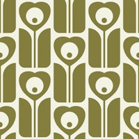 2525 A - heart flowers, retro, dark sage behang