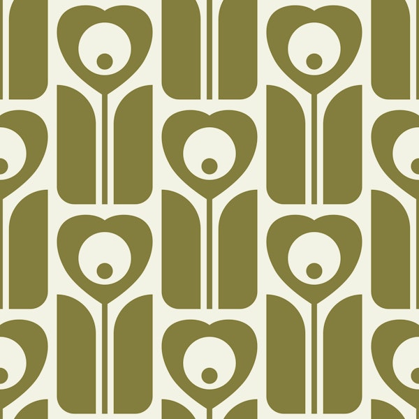 2525 A - heart flowers, retro, dark sage