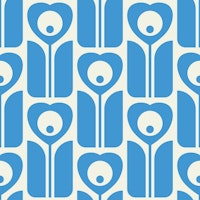 2525 E - heart shaped flower, blue behang