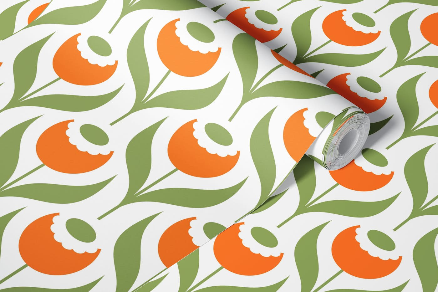 2526 C - poppy flowers, green orange wallpaper roll