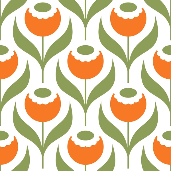 2526 C - poppy flowers, green orange