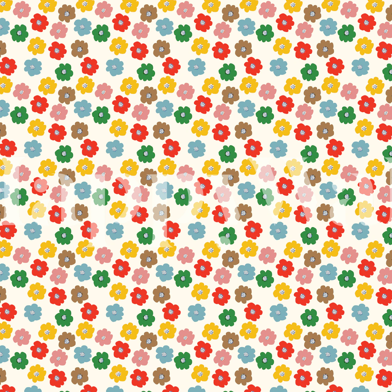 Colorful flower burst pattern with reds, yellows, greens, and blues wallpaper