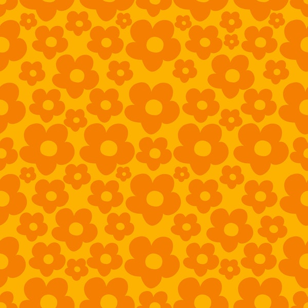 Orange Yellow Retro Daisies Pattern 1