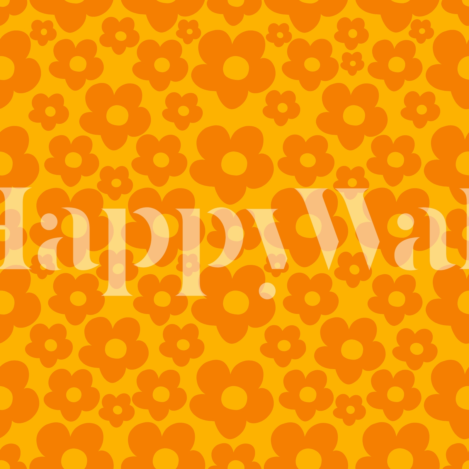 Buy Orange Yellow Retro Daisies Pattern 1 Wallpaper | Happywall