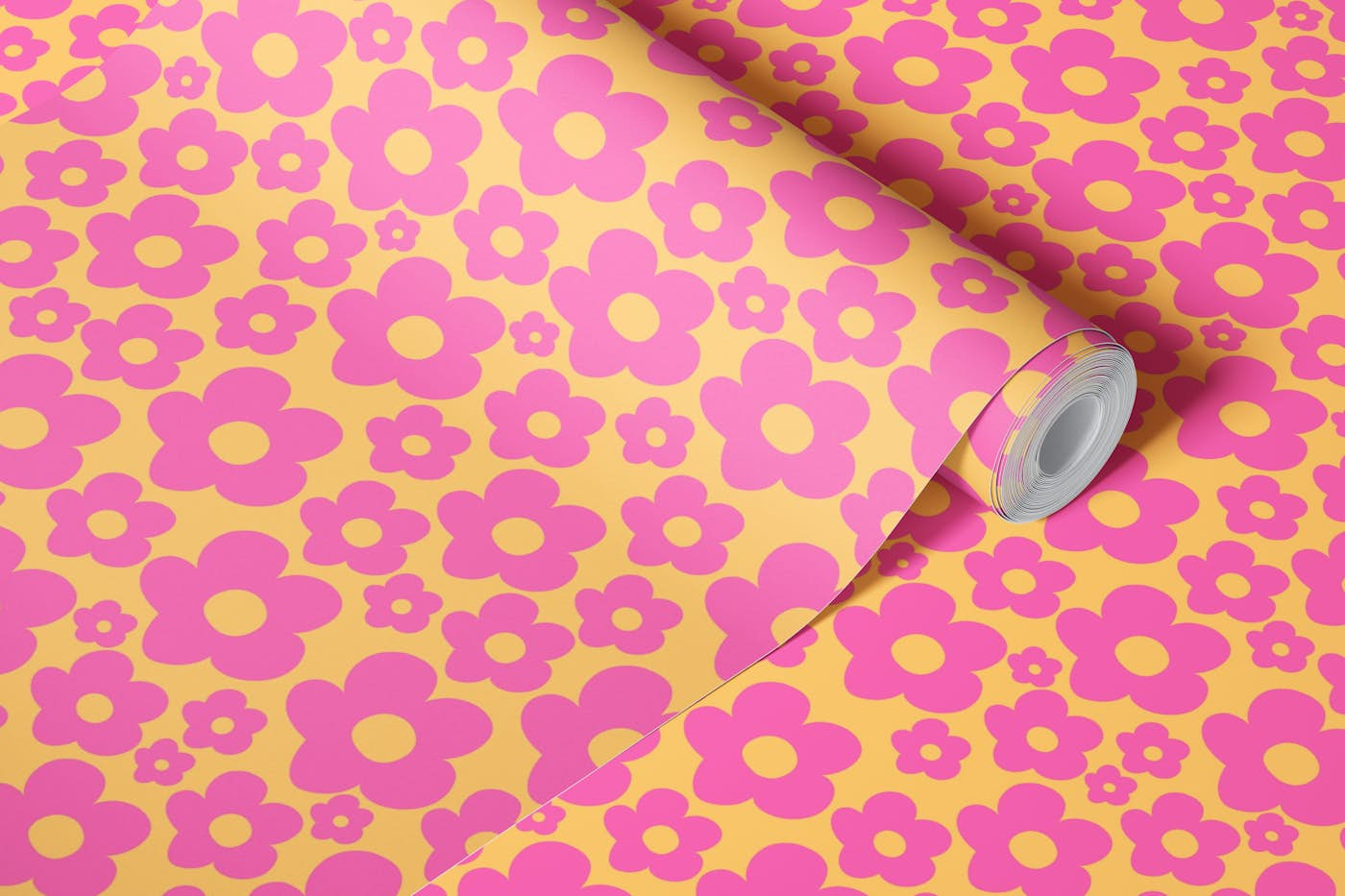 Retro Summer Daisies Pattern 6 wallpaper roll