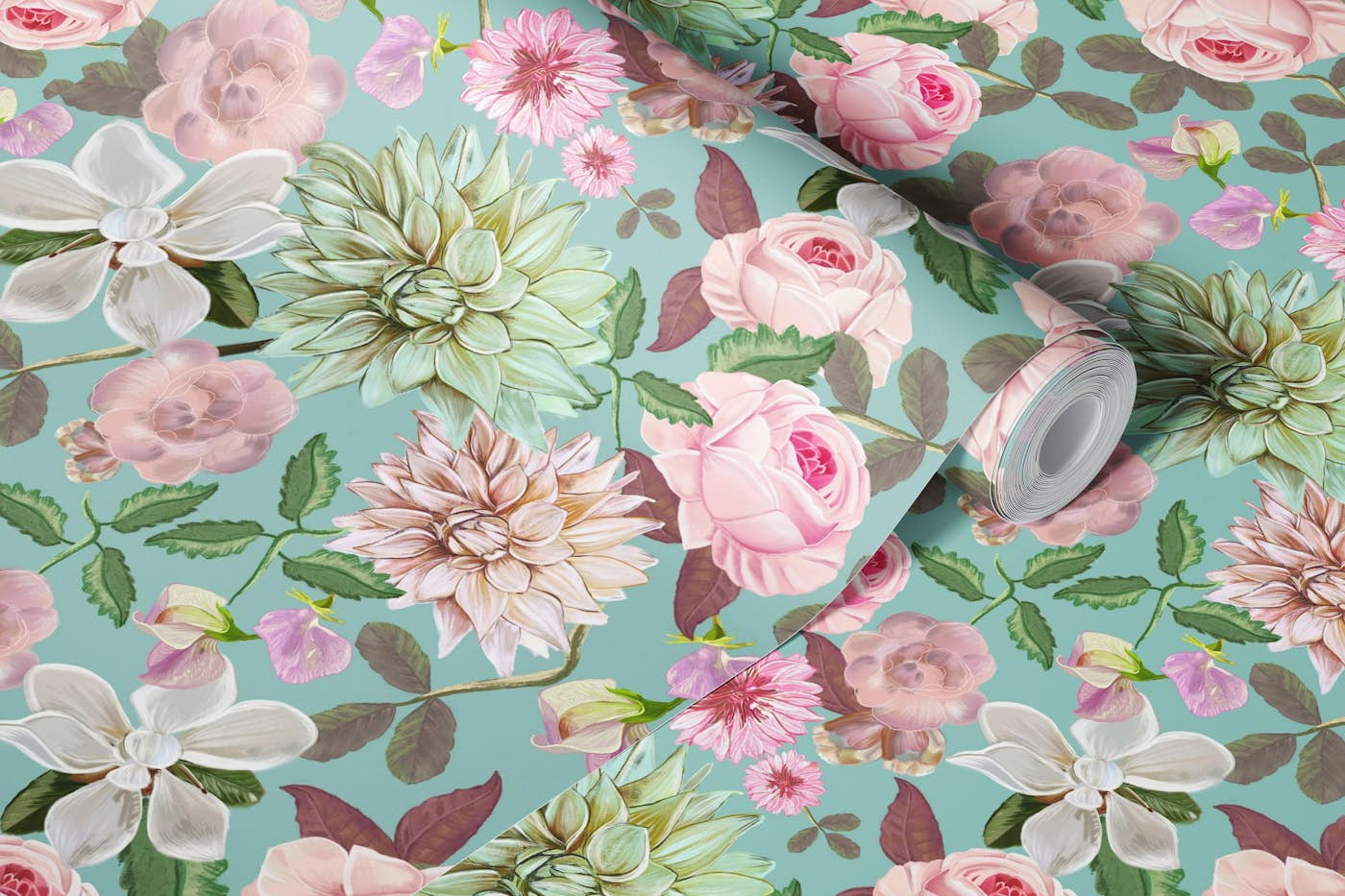 Heirloom roses pattern wallpaper roll