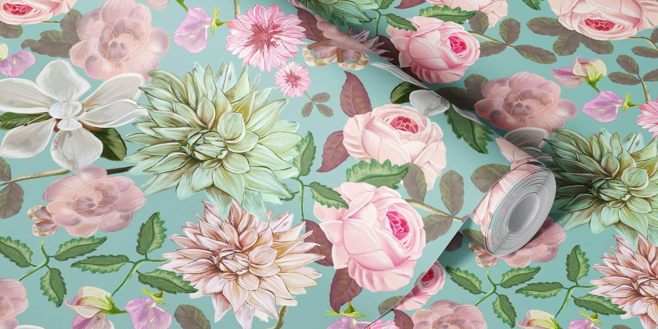 Heirloom roses pattern tapet vist i et rom