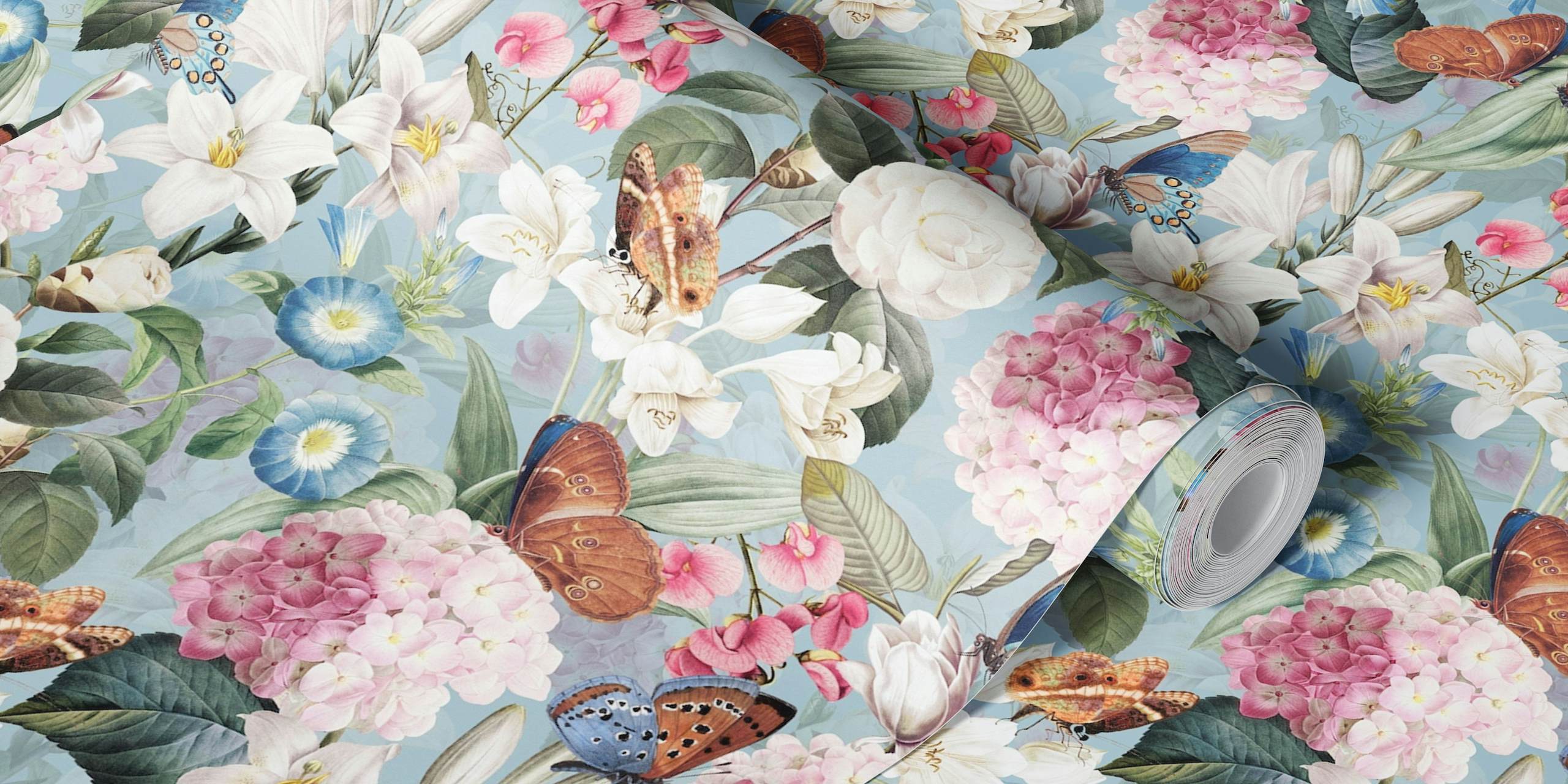 Bold Vintage Exotic Summer Botanical Garden wallpaper in a room