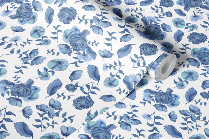 Heirloom florals blue patternwallpaper roll