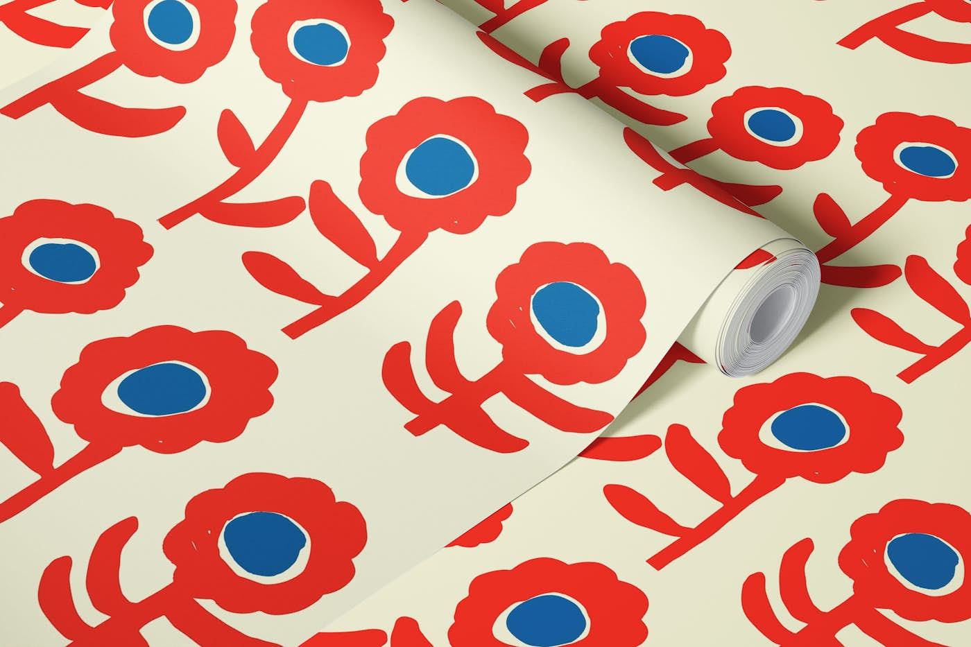 Waving Flowers Cream Red wallpaper roll