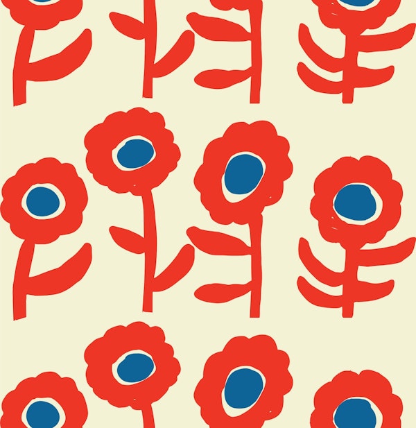 Waving Flowers Cream Red