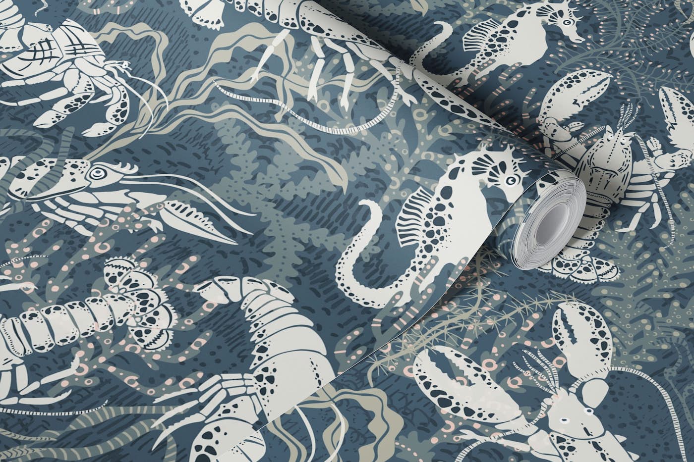 Lobster and friends pattern wallpaper roll