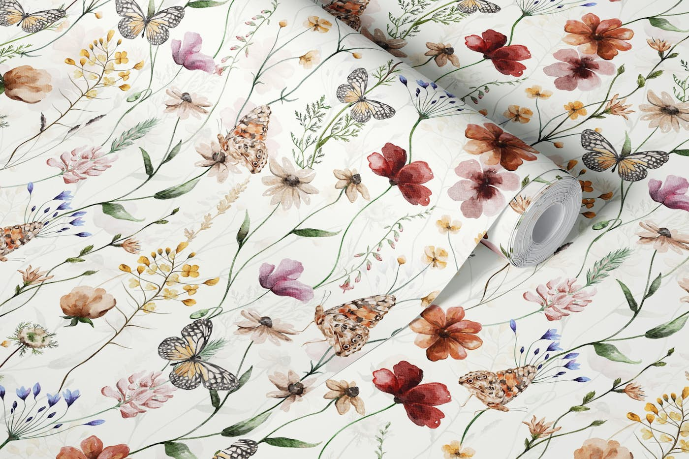 IKEBANA Wildflowers And Butterflies Meadow Pattern wallpaper roll