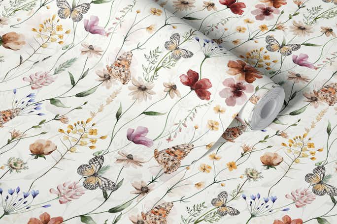 IKEBANA Wildflowers And Butterflies Meadow Patternwallpaper roll