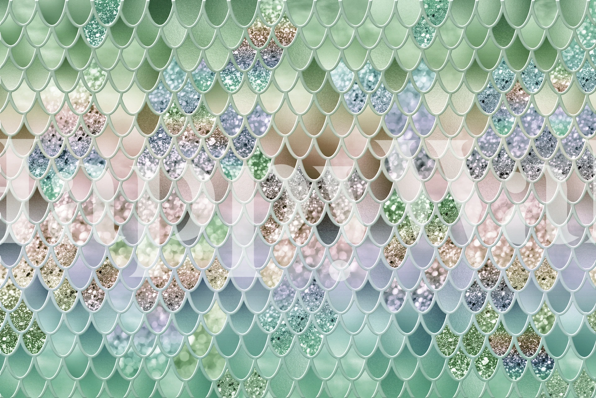 Summer Mermaid Glitter Scales wallpaper in a room