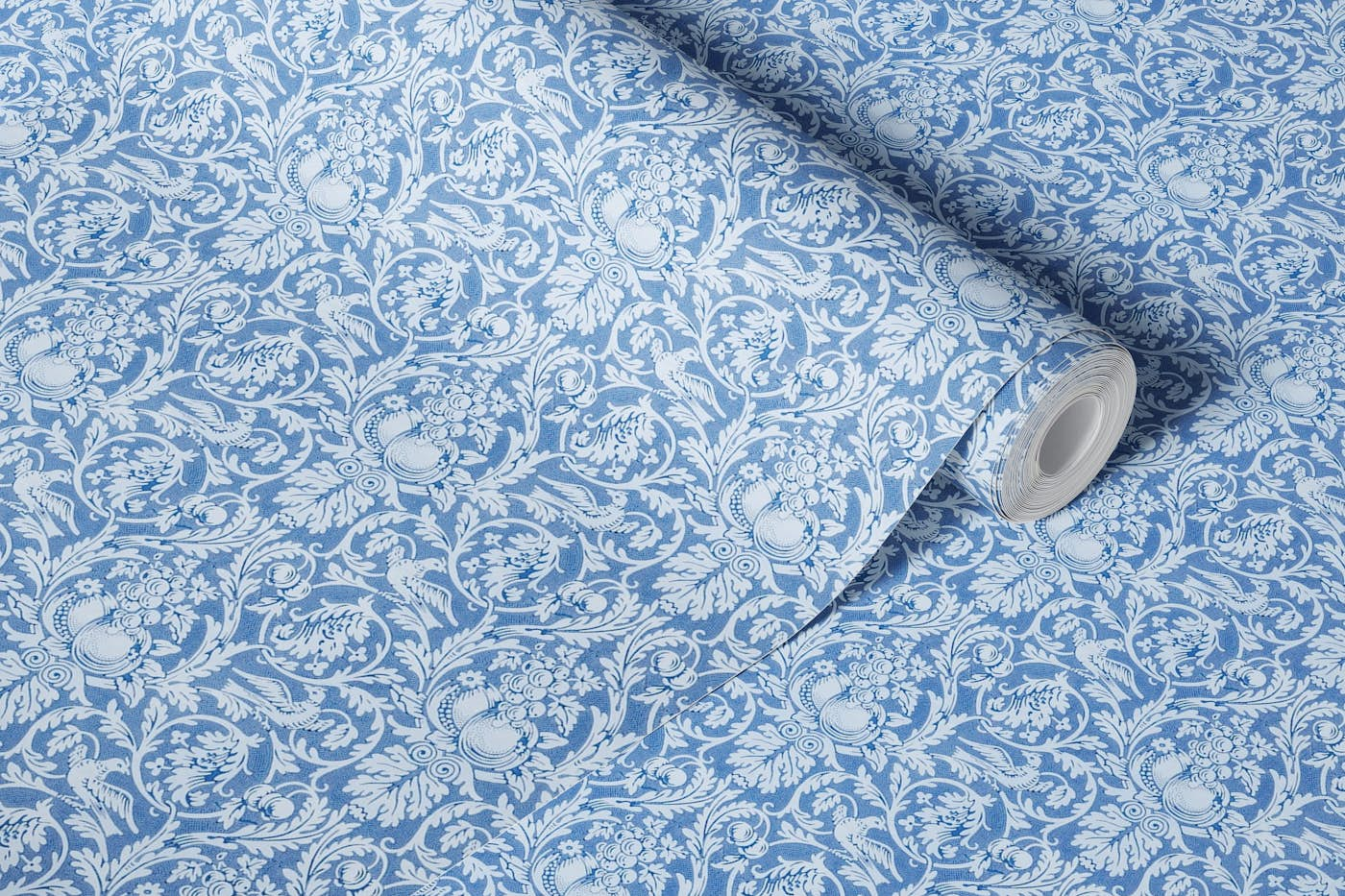 Blue Queen Anne Damask Pattern wallpaper roll