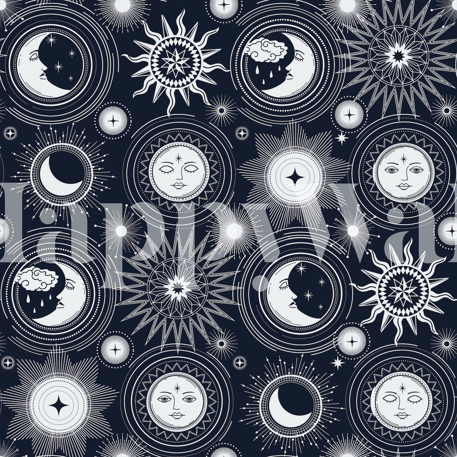 Buy Vintage Moon Sun Wallpaper | Happywall, image size:1600x1600
