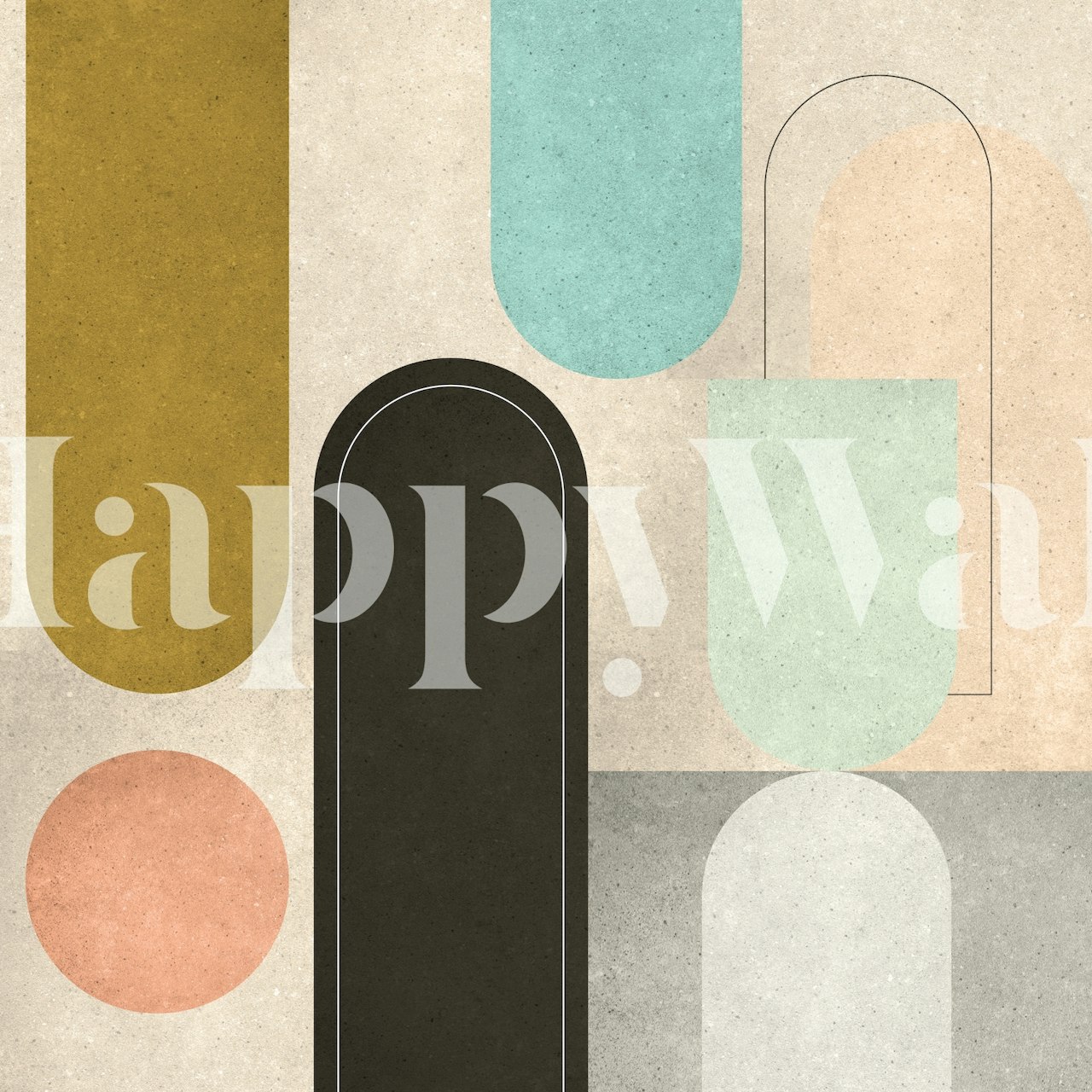 Papier peint mural géométrique avec formes arrondies et couleurs pastel.