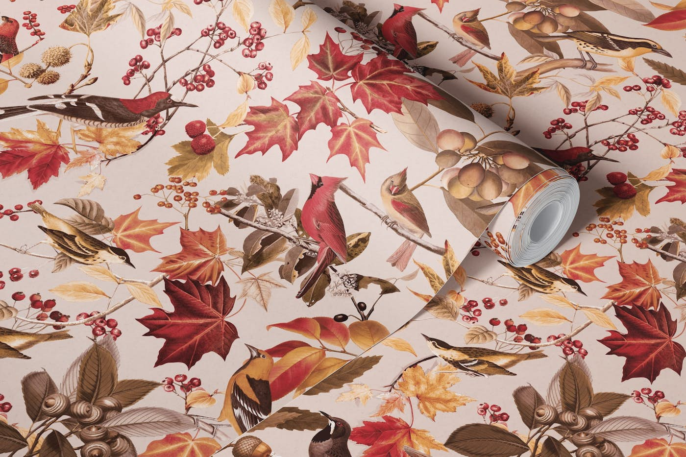 Autumn Bird Impression In Warm Pastel Colors wallpaper roll