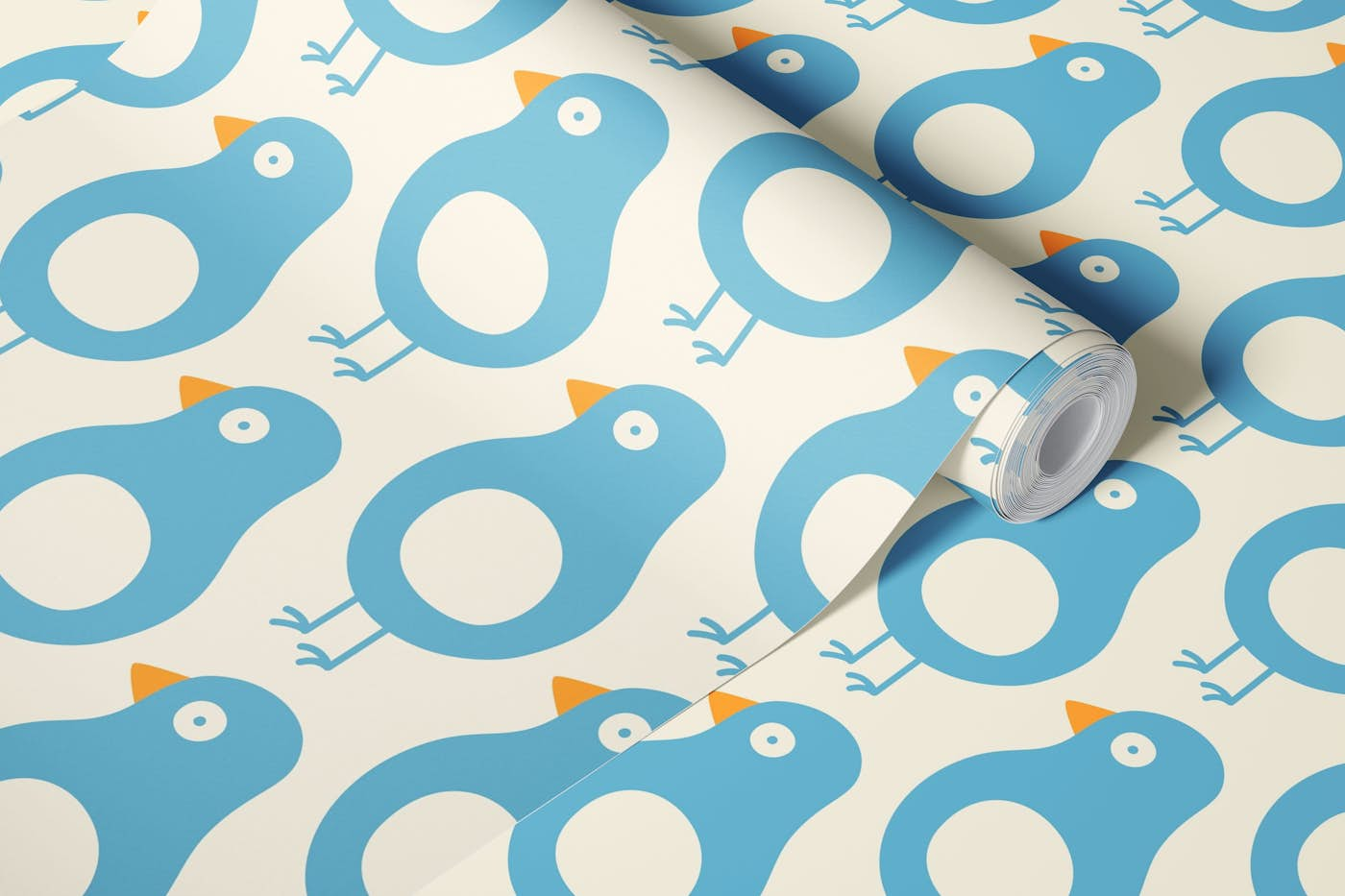 2556 - playful birds pattern, blue wallpaper roll