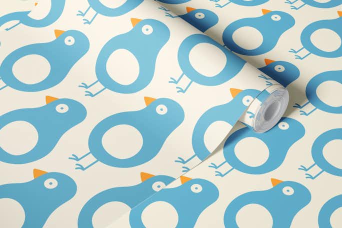 2556 - playful birds pattern, bluewallpaper roll