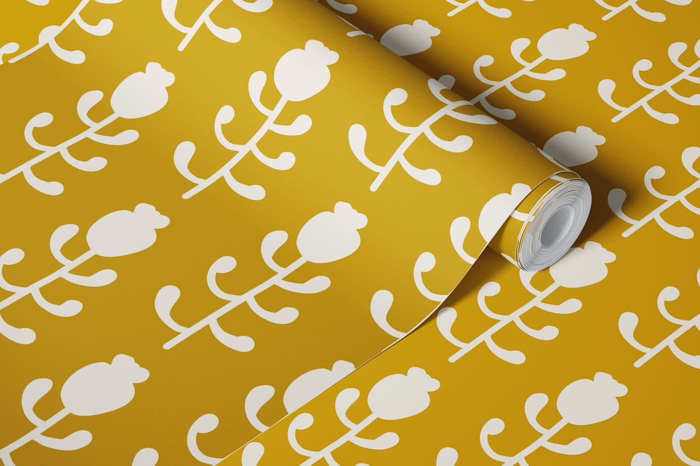 2569 - floral pattern, mustard yellow wallpaper roll