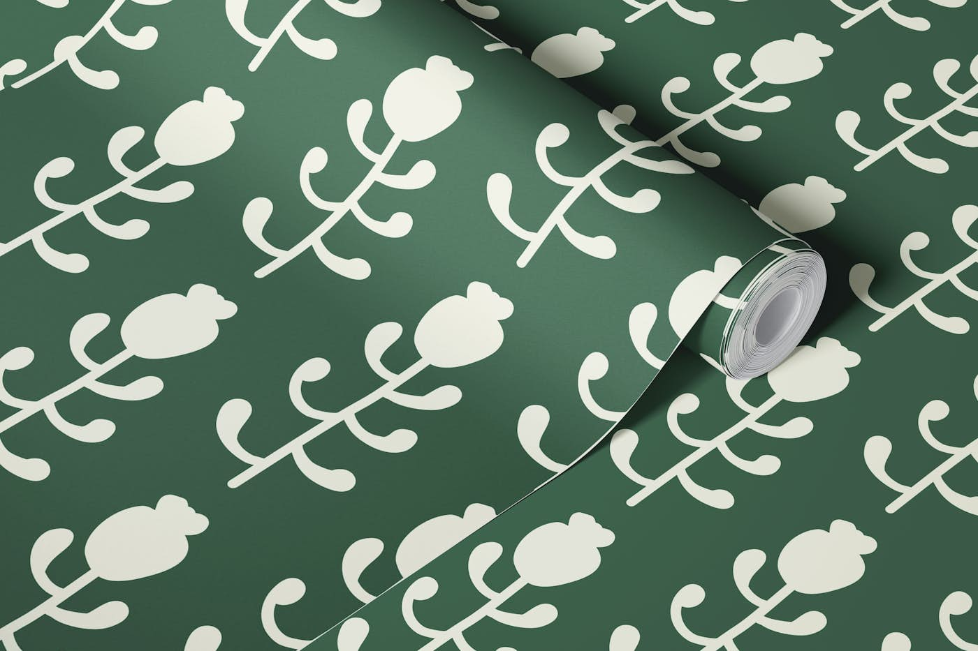 2570 - floral pattern, dark green wallpaper roll