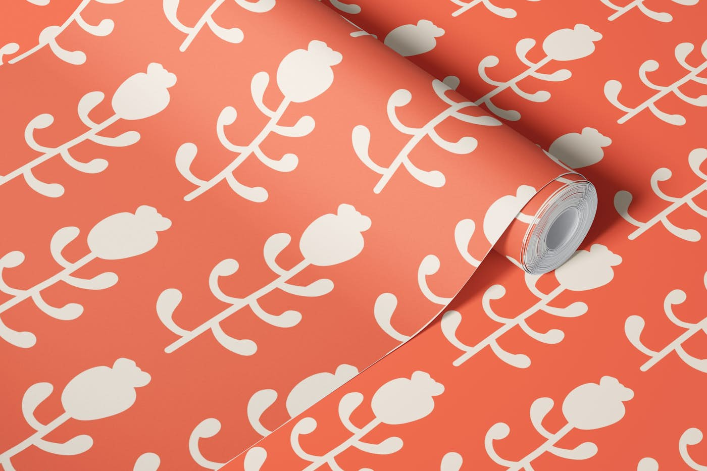 2572 - flower silhouettes pattern, coral wallpaper roll