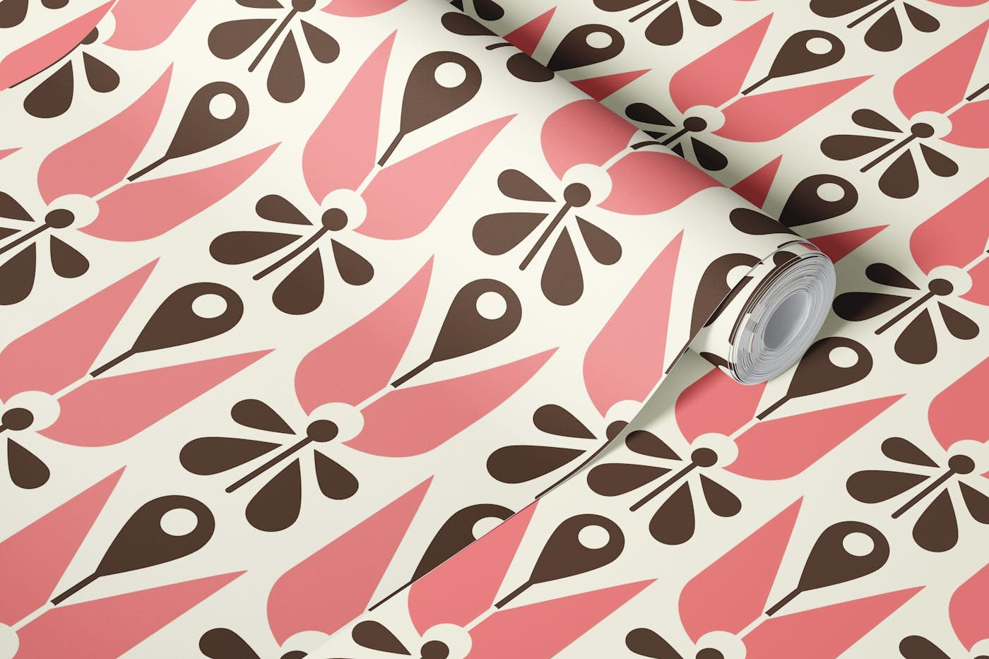 2579 - abstract scandi floral pattern, pink wallpaper roll