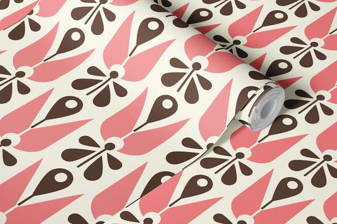2579 - abstract scandi floral pattern, pinkwallpaper roll