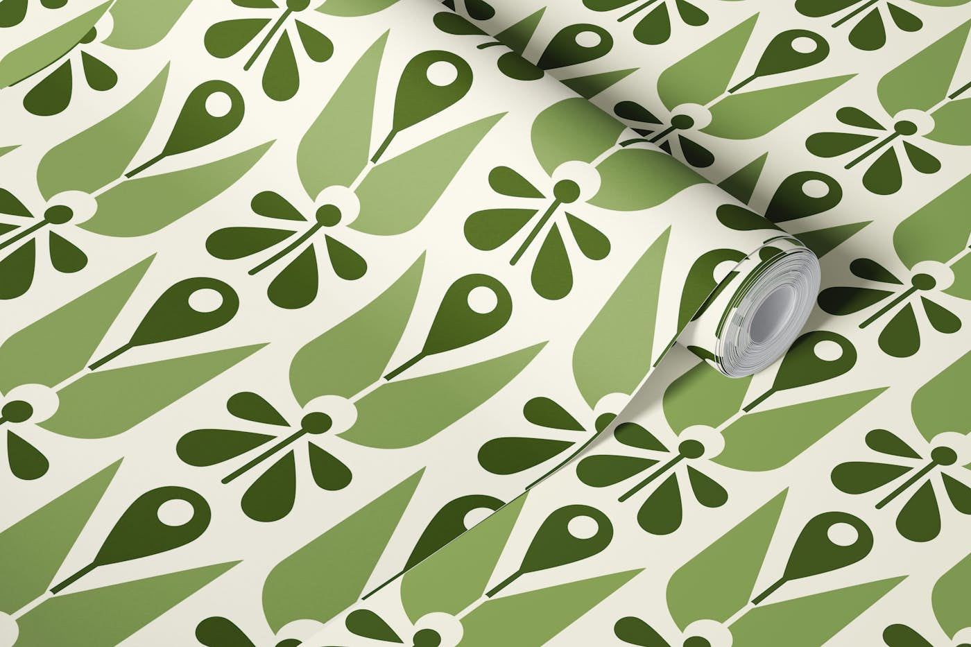 2581 - abstract flowers pattern, green wallpaper roll