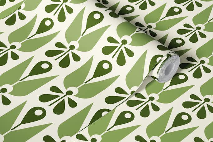 2581 - abstract flowers pattern, greenwallpaper roll