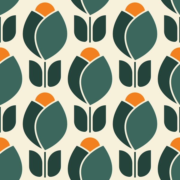 2584 - retro tulips, green