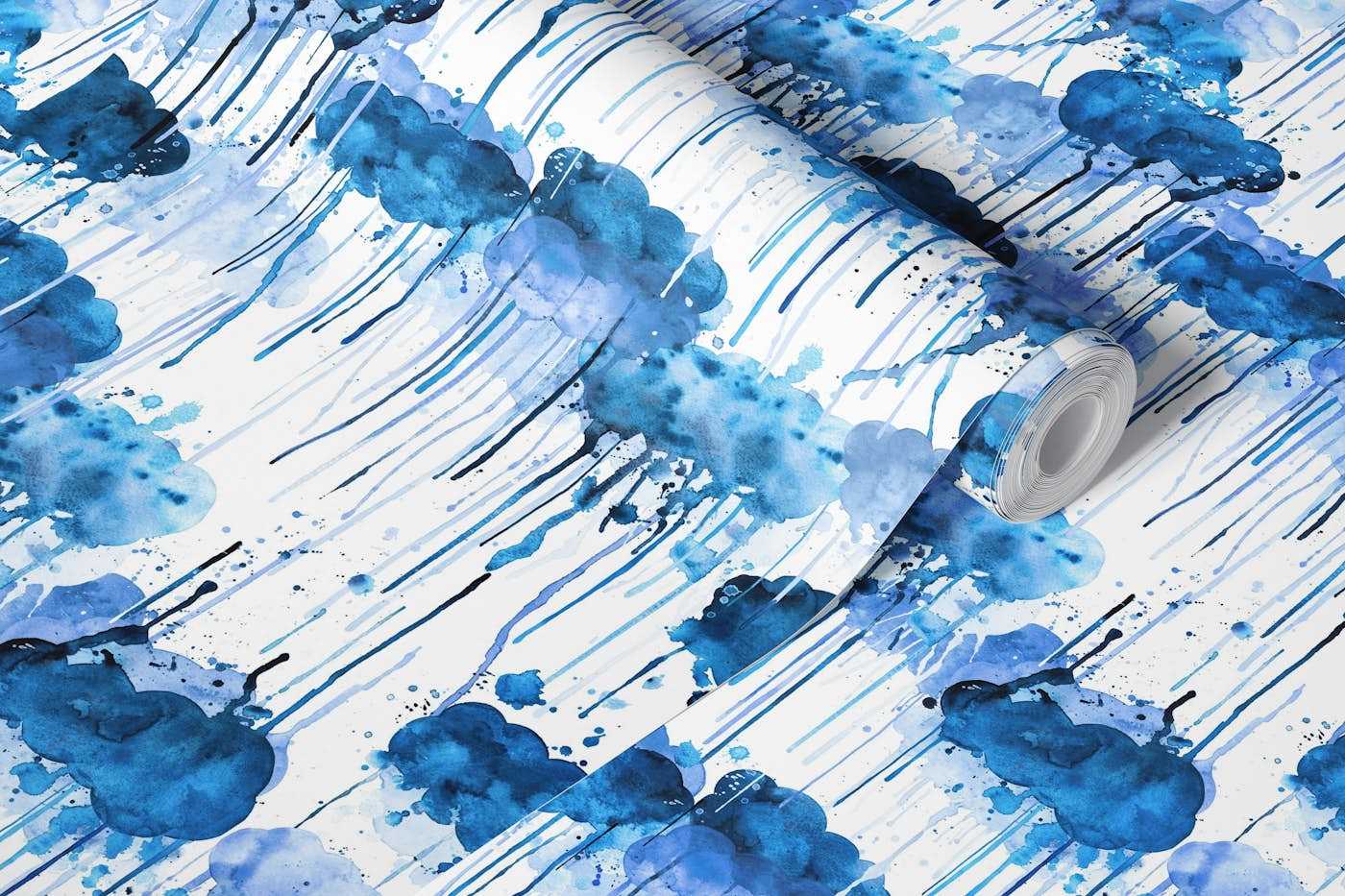 Raining Clouds Electric Blue wallpaper roll